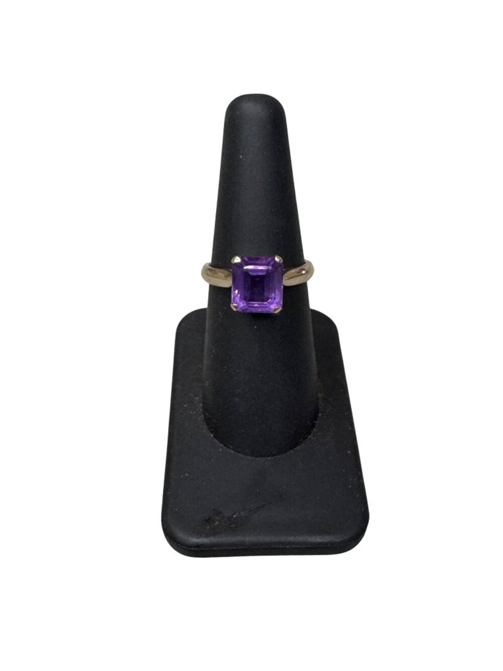 Vintage 18K Gold Ring Emerald-Cut Amethyst Gemstone Elegant Jewelry Size 6.75
